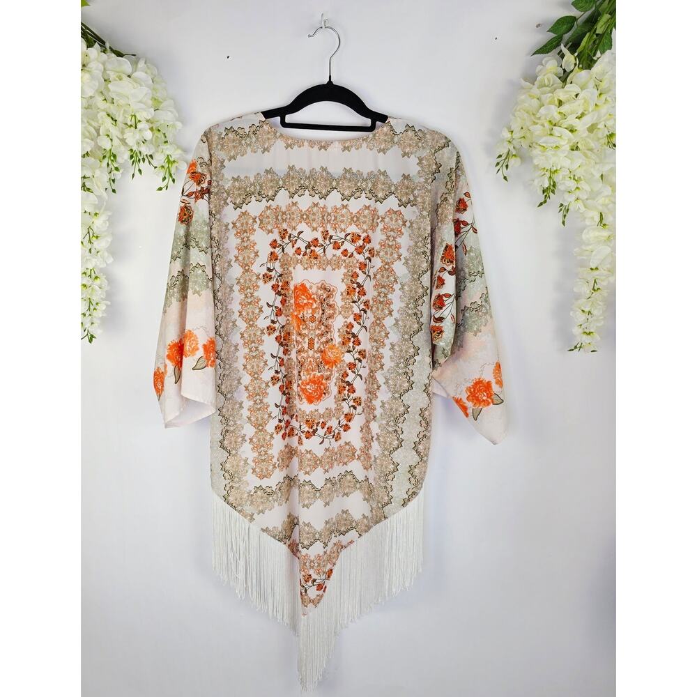 Coco + Jameson Kimono Cardigan Floral Fringe Tassel Boho Festival Hippie Gypsy - Picture 3 of 15